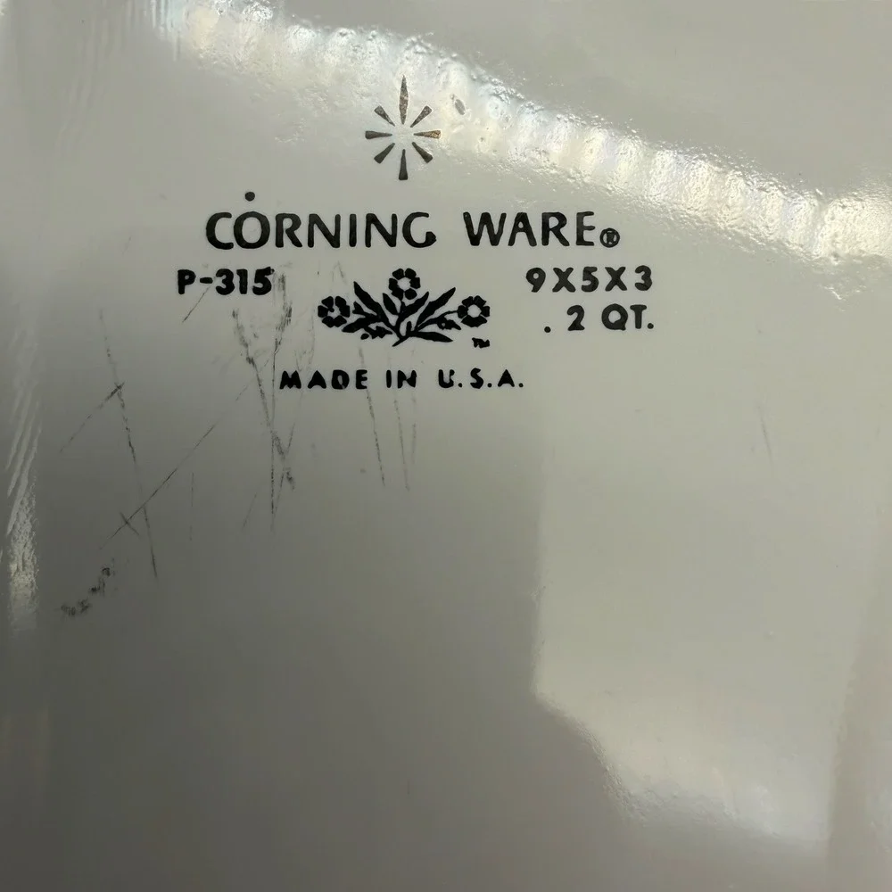 Corning Ware Blue Cornflower Loaf Pan P-315 2 QT Vintage White Rectangular Baker